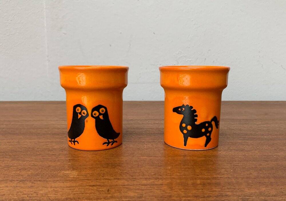 Mid-century German ceramic vases with owl and horse patterns from Wächtersbach, 1960s, set of 2.