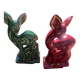 Pair of Art Deco deer by Charles Lemanceau in red and green ceramic.