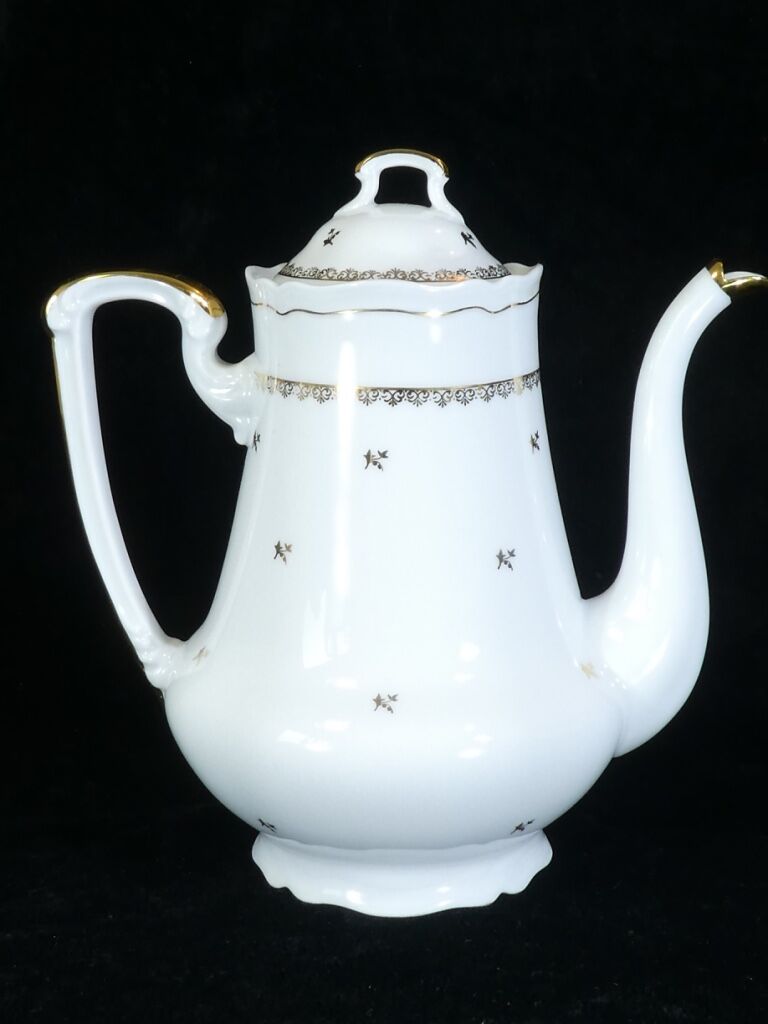 Coffee service in white and gold porcelain Limoges France