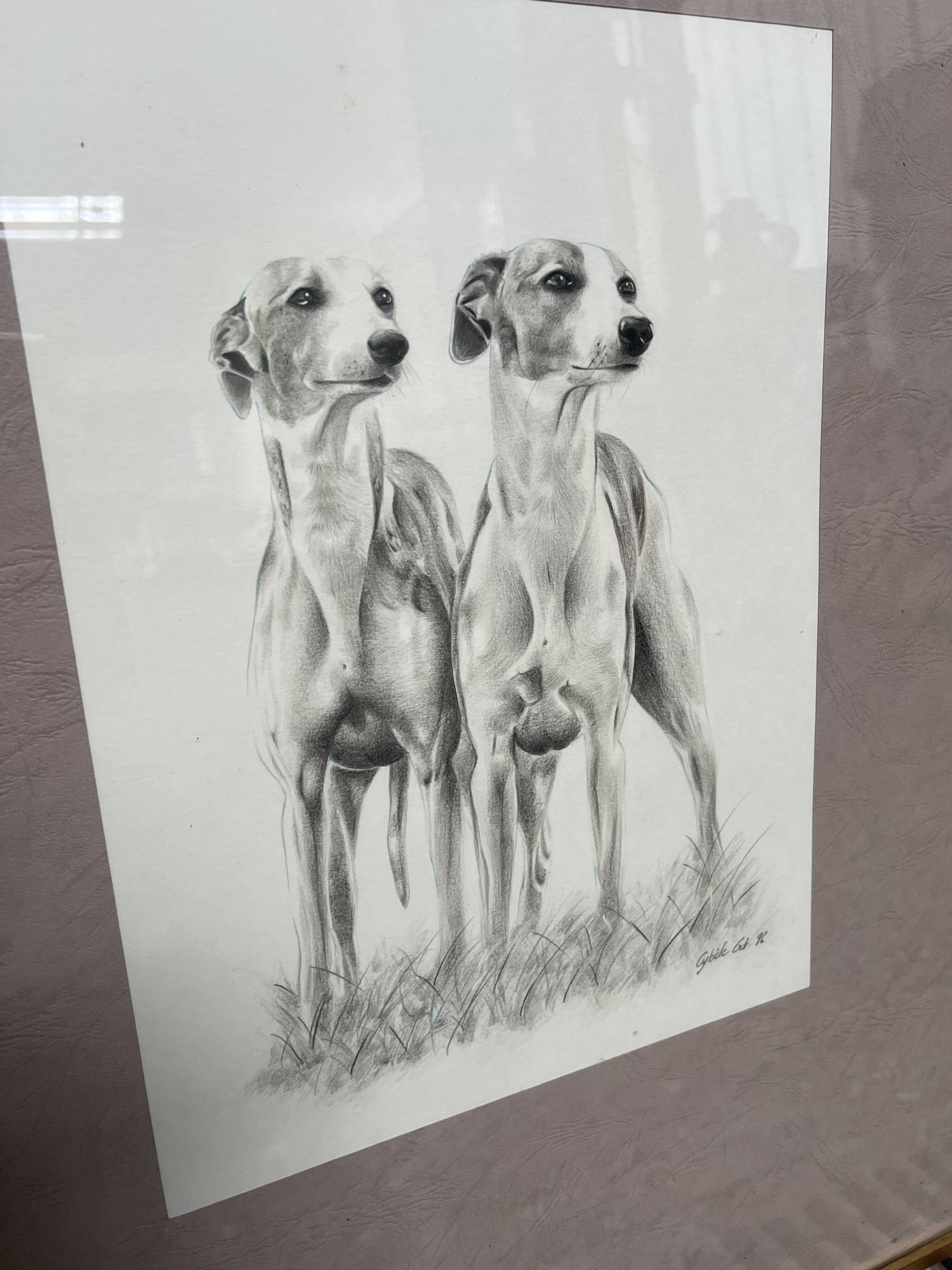 Framed animal drawing signed Cybèle