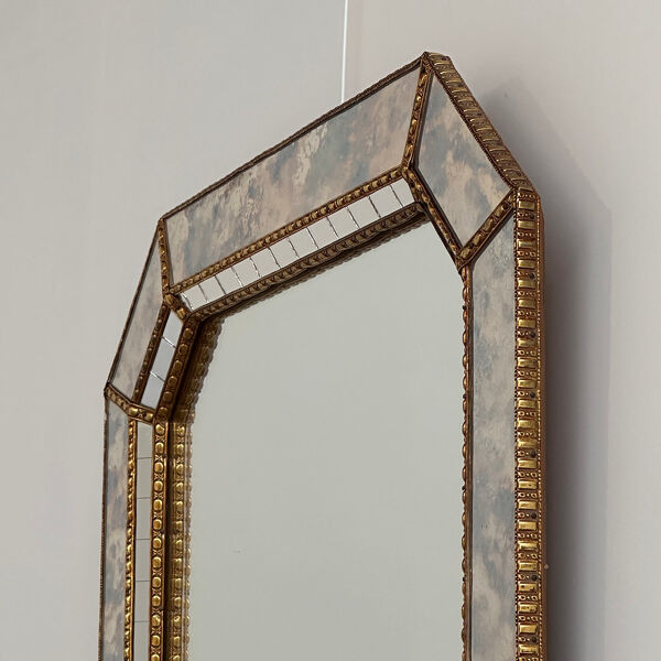 Miroir mosaïque espagnol vintage, miroir mural octogonal, miroir fait à la main, style Hollywood Regency