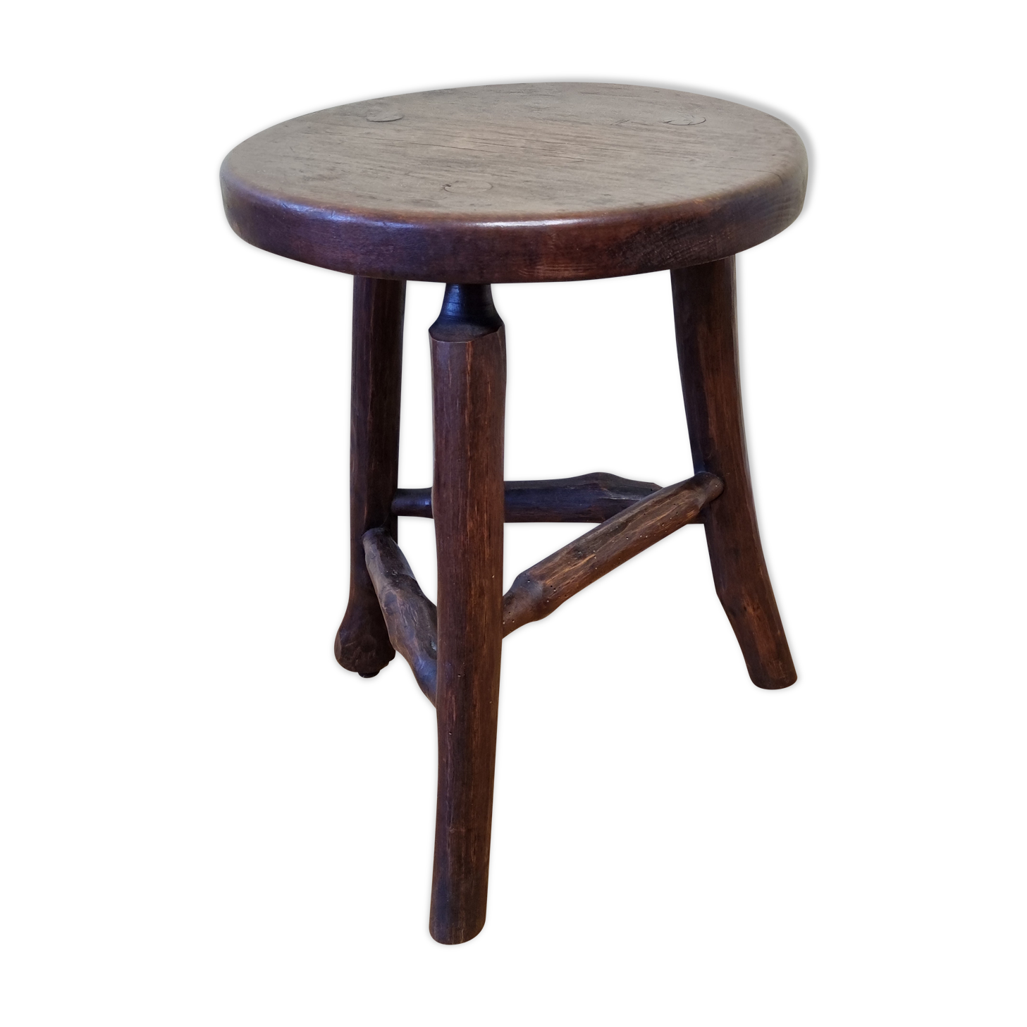 Artisanal brutalist tripod wooden stool