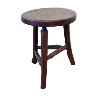 Artisanal brutalist tripod wooden stool