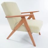 Fauteuil Kompas velours côtelé crème rénové