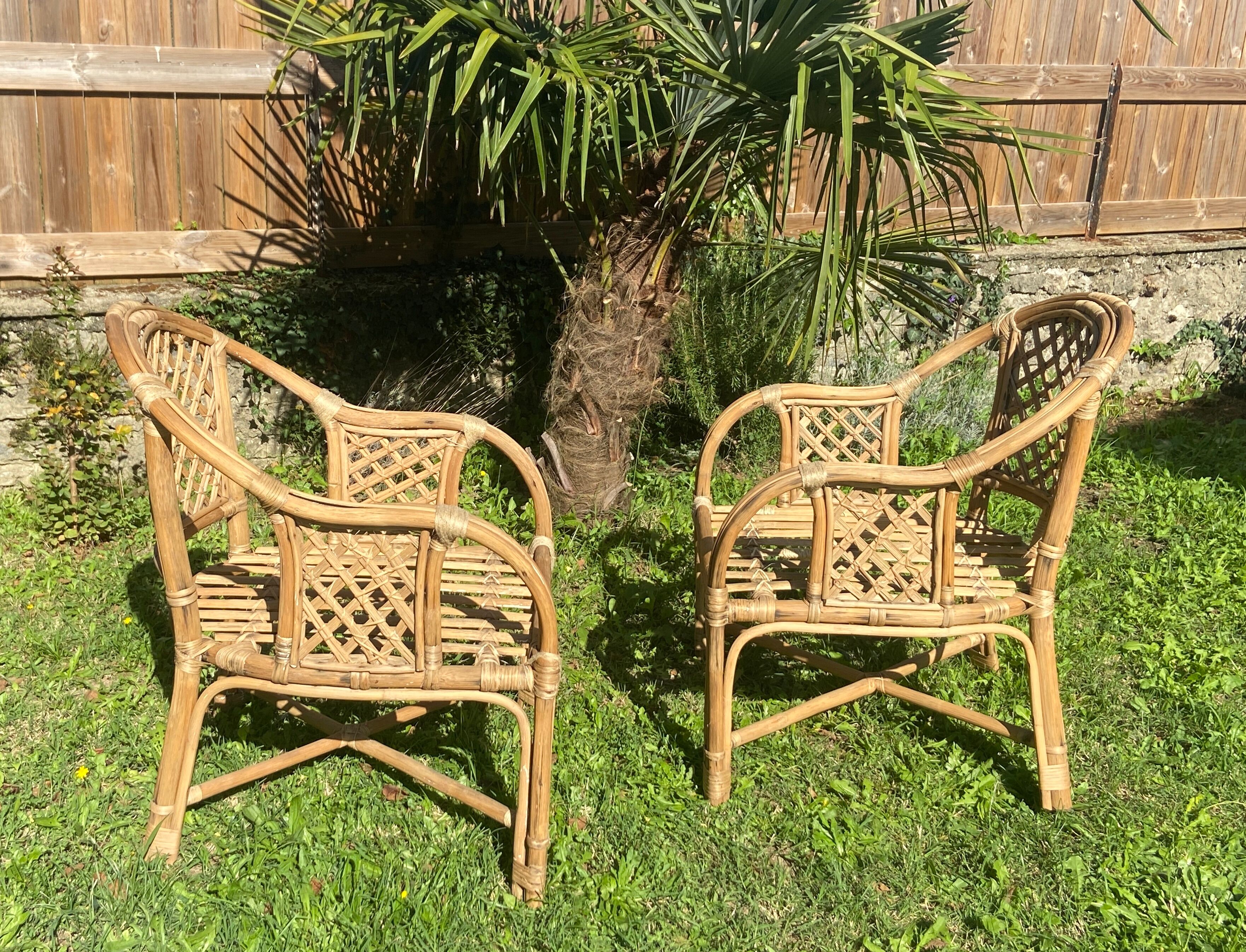 Pair of rattan armchairs