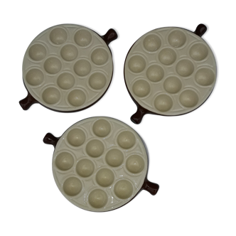Lot 3 plates with 12 snails enamelled sandstone Emile Henry