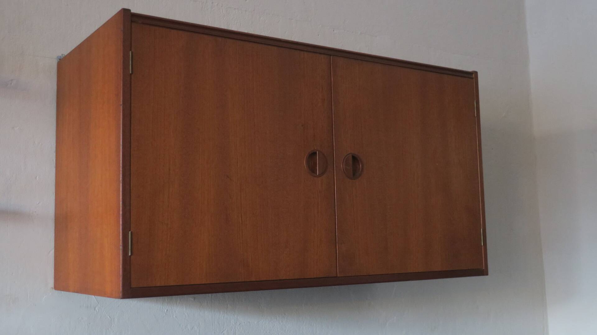 Danish teak flip-top media wall cabinet, 1960s