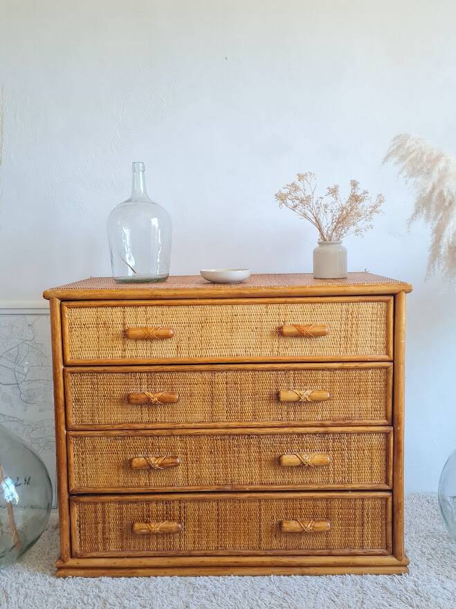 Commode en rotin, circa 1970