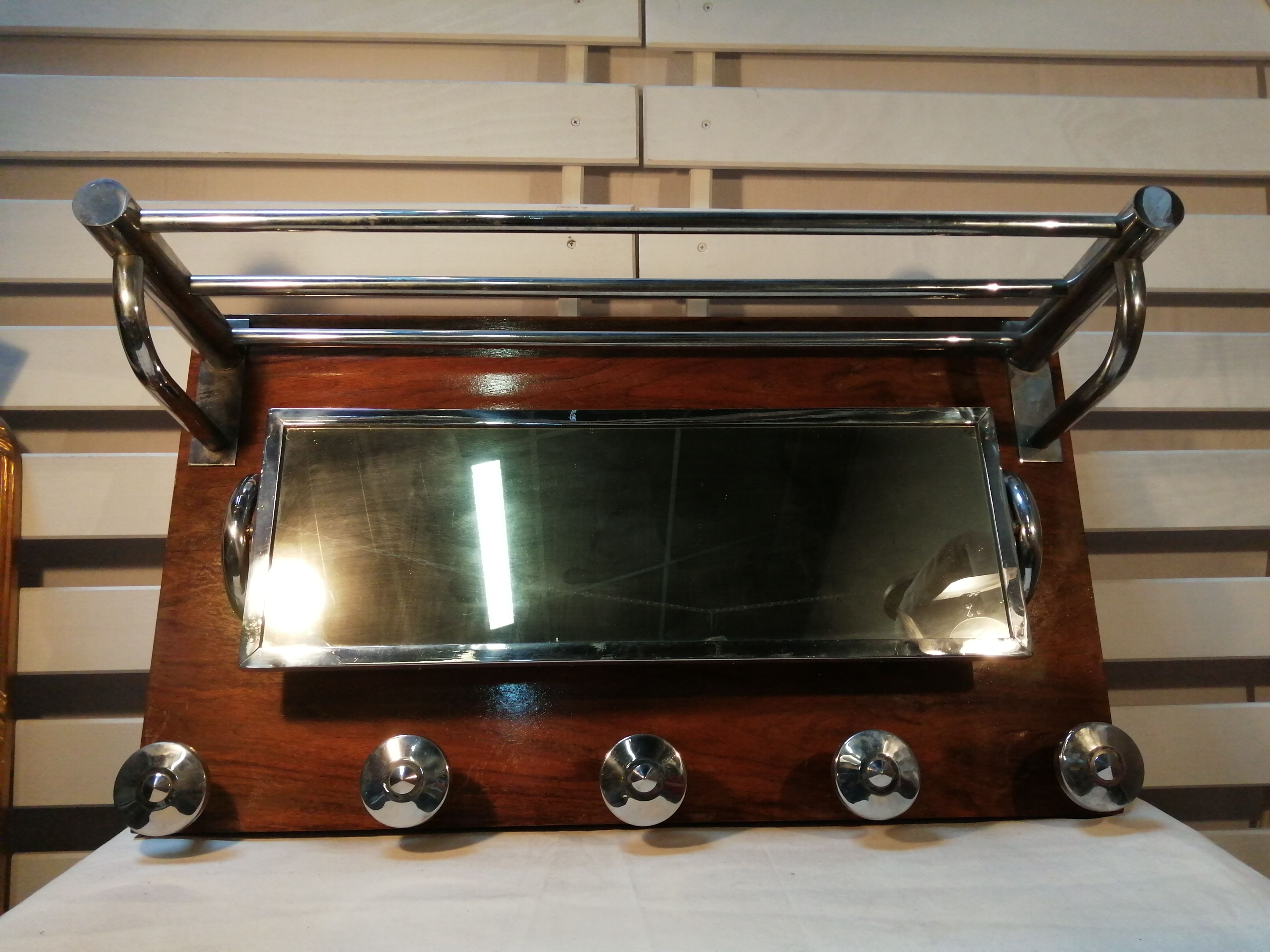 Art Deco wall rack - wood and chrome - vintage
