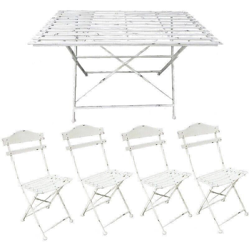 Folding garden furniture in white patinated iron