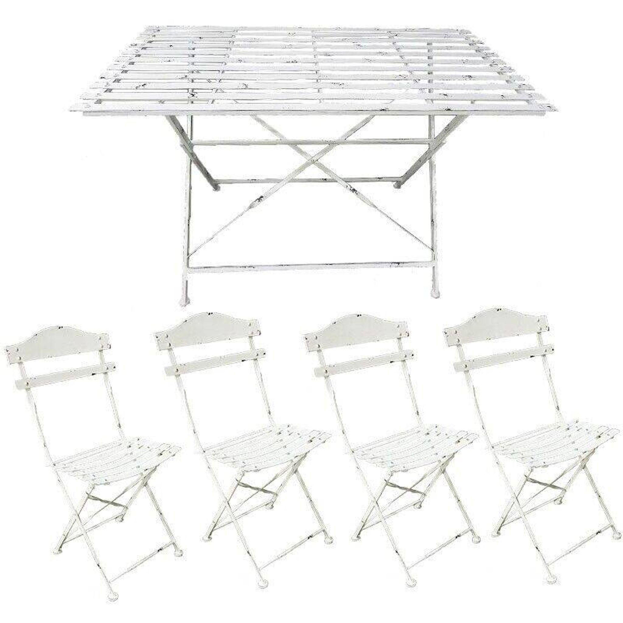 Salon de jardin pliant en fer patiné blanc