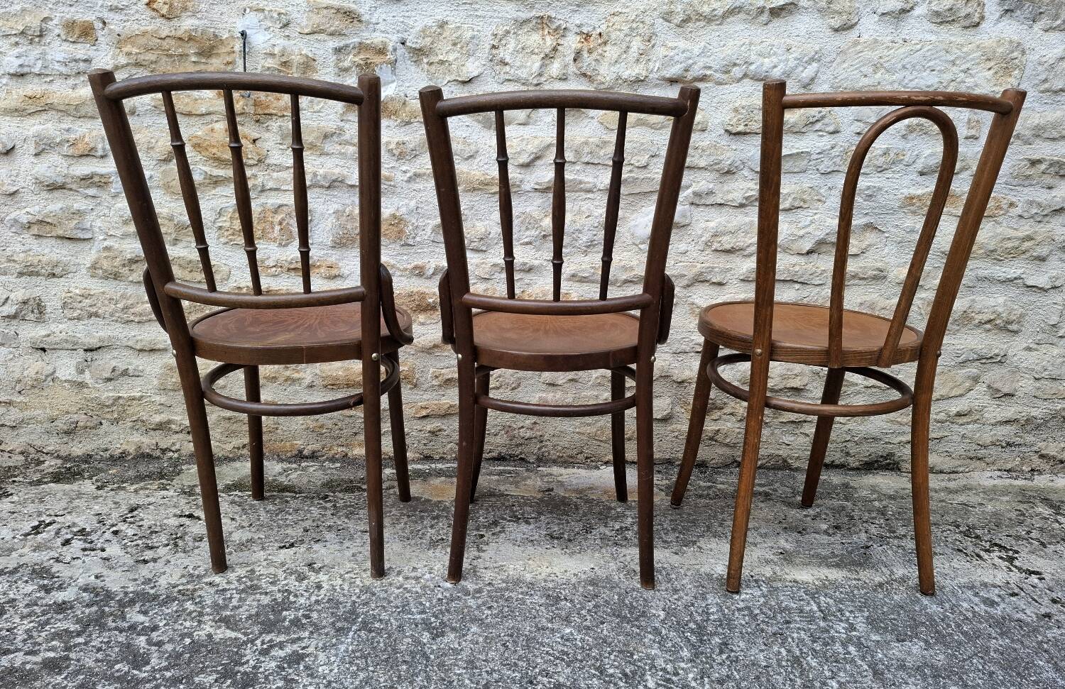6 mismatched bistro chairs