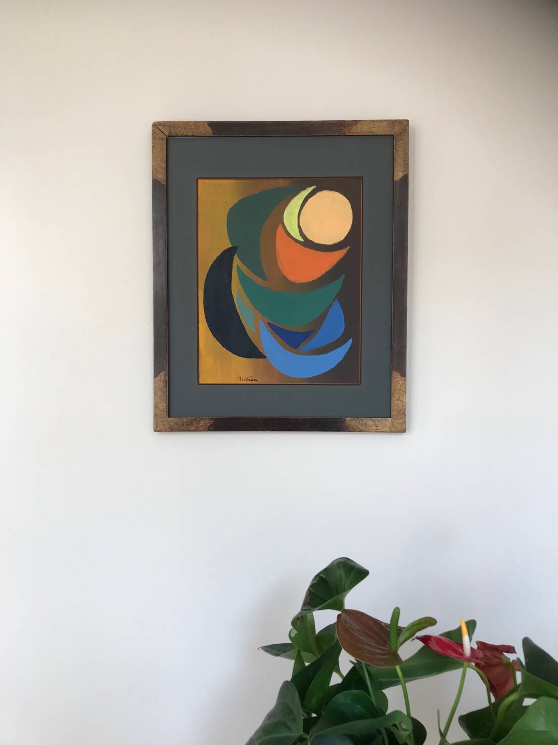 Acrylic painting by Odile TRAMPONT, known as BALTRAN (1942). The Six Moons