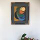 Acrylic painting by Odile TRAMPONT, known as BALTRAN (1942). The Six Moons