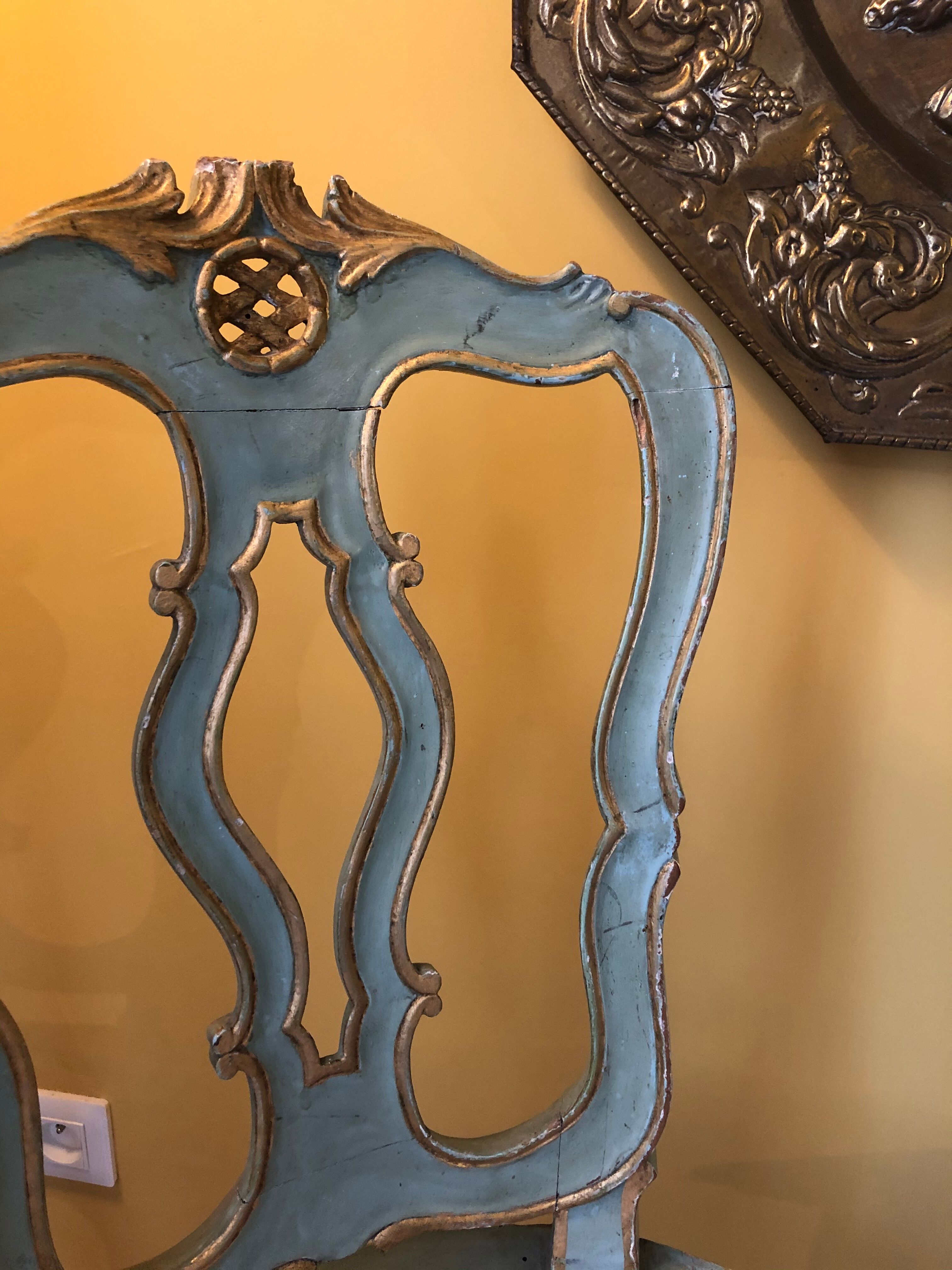 Venetian chair in patinated wood and redone caning