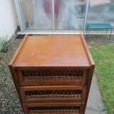 Wood and rattan chest of drawers