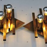 Pair of vintage geometric brass wall lamps