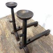 Paire de chenets anciens en fonte, décor rustique, vers 1900