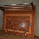 Art Deco marquetry and aluminum wall coat rack