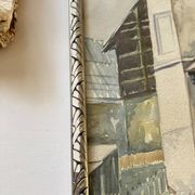 Aquarelle 1920, cadre bois sculpté argenté