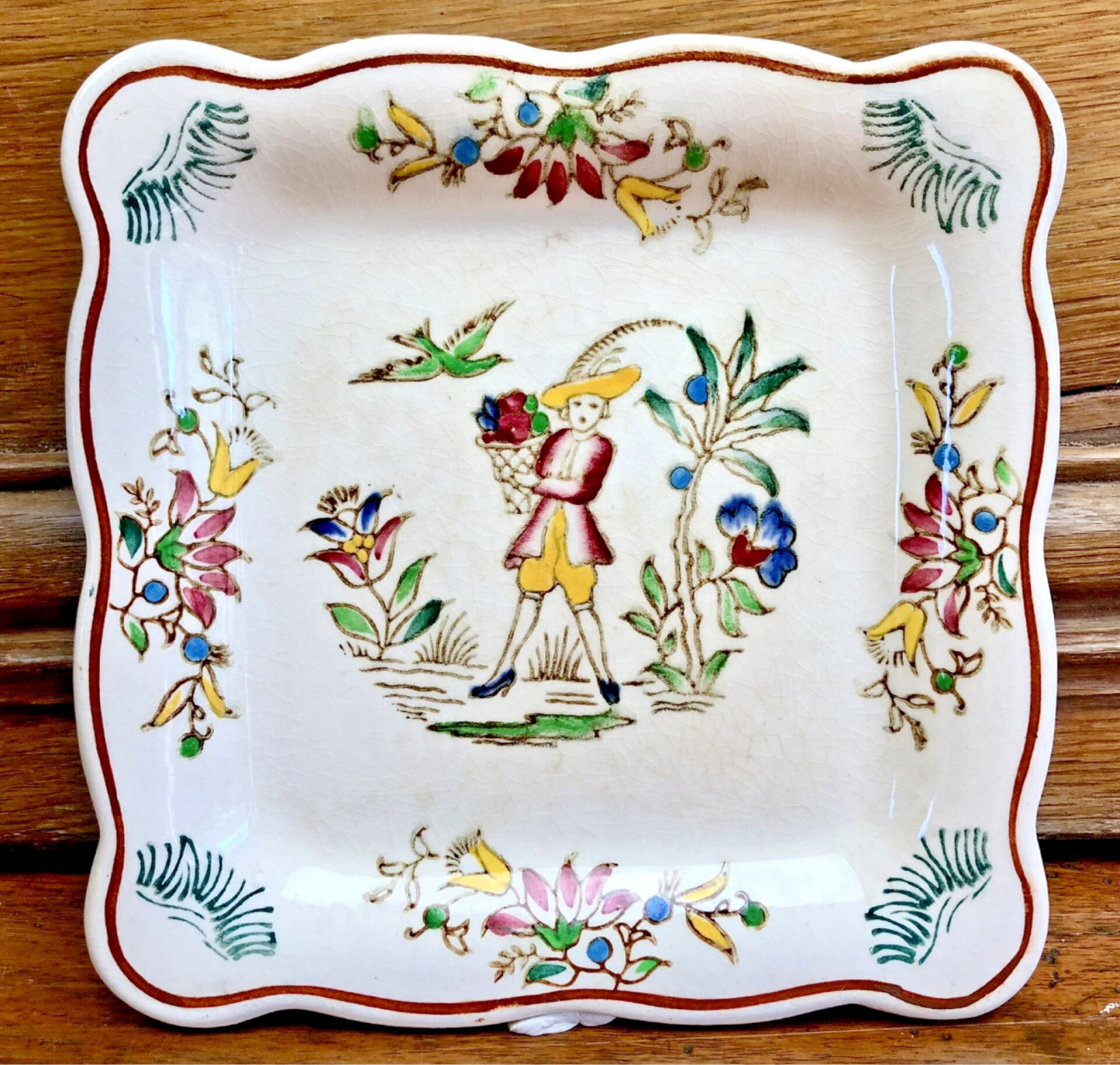9 old square plates for cake, dessert, and aperitif from Longwy Moustier.