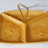 Vintage slurry ceramic dish for aperitif or vegetables three compartments