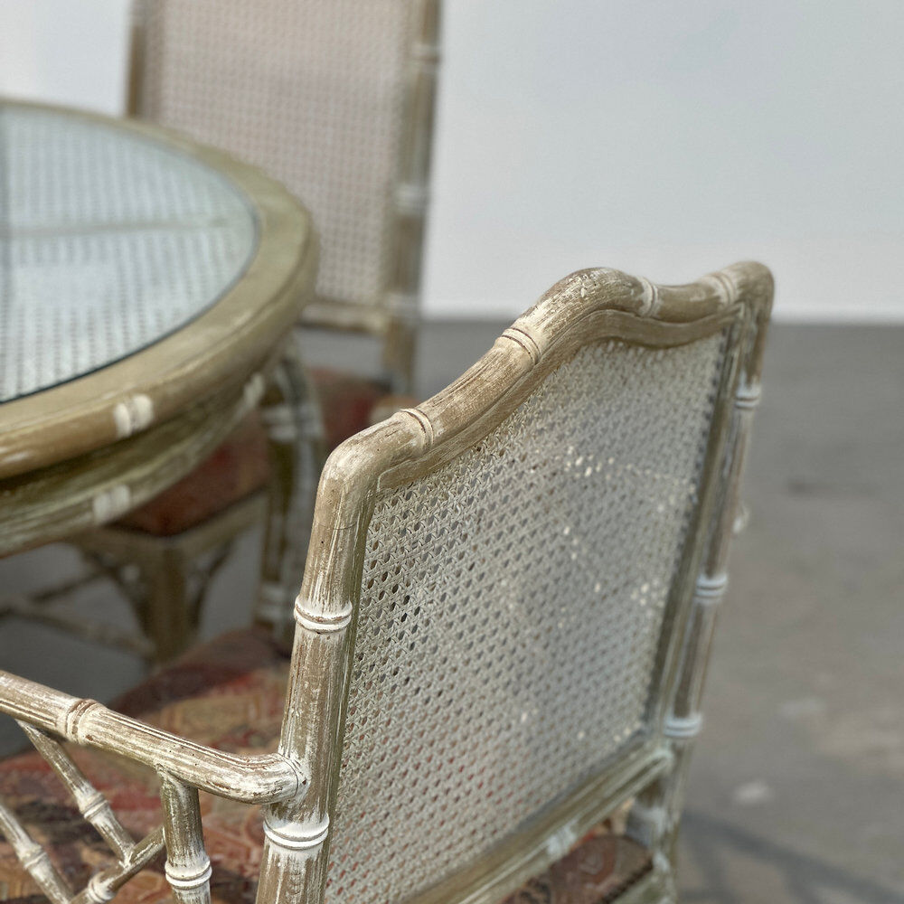 Vintage faux bamboo dining set with original fabric, 1980s