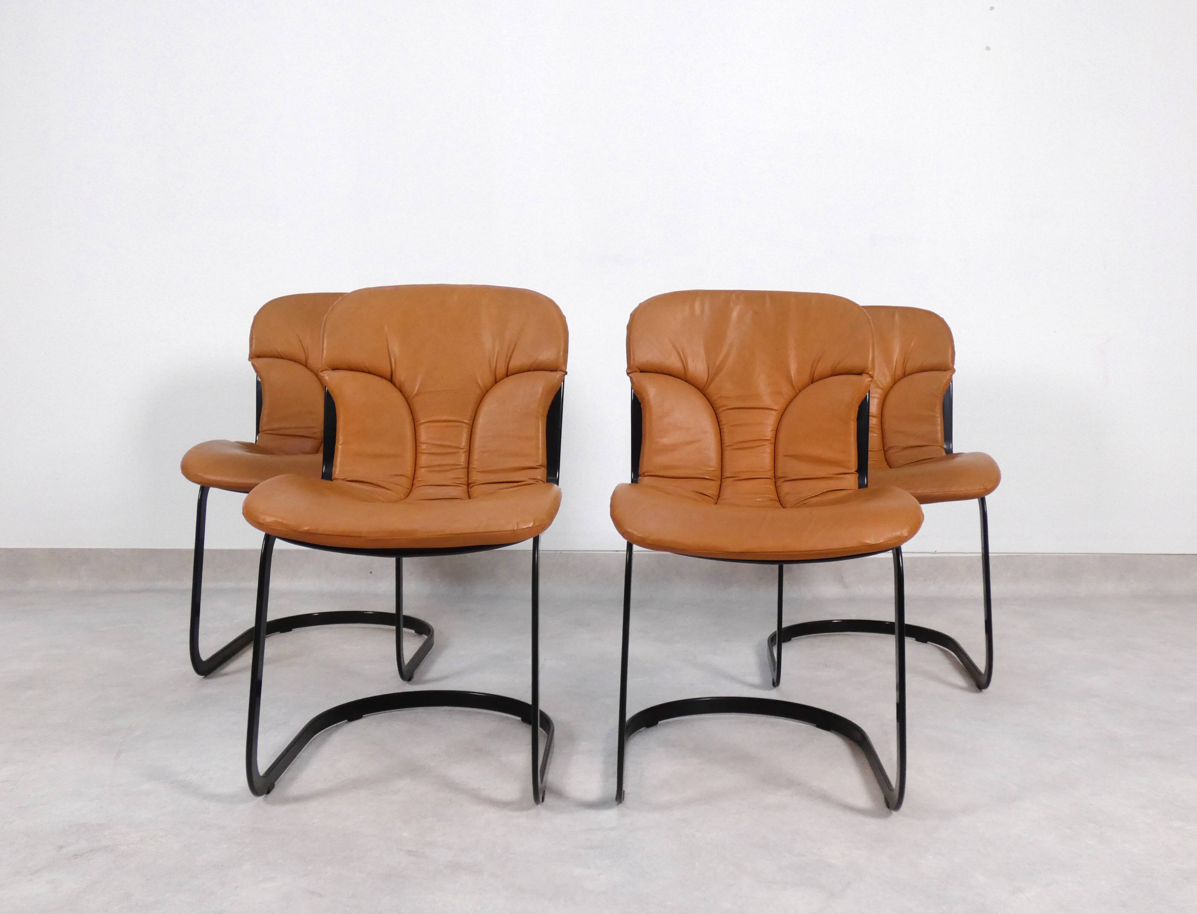 Chaises Willy Rizzo pour Cidue Italie - cuir