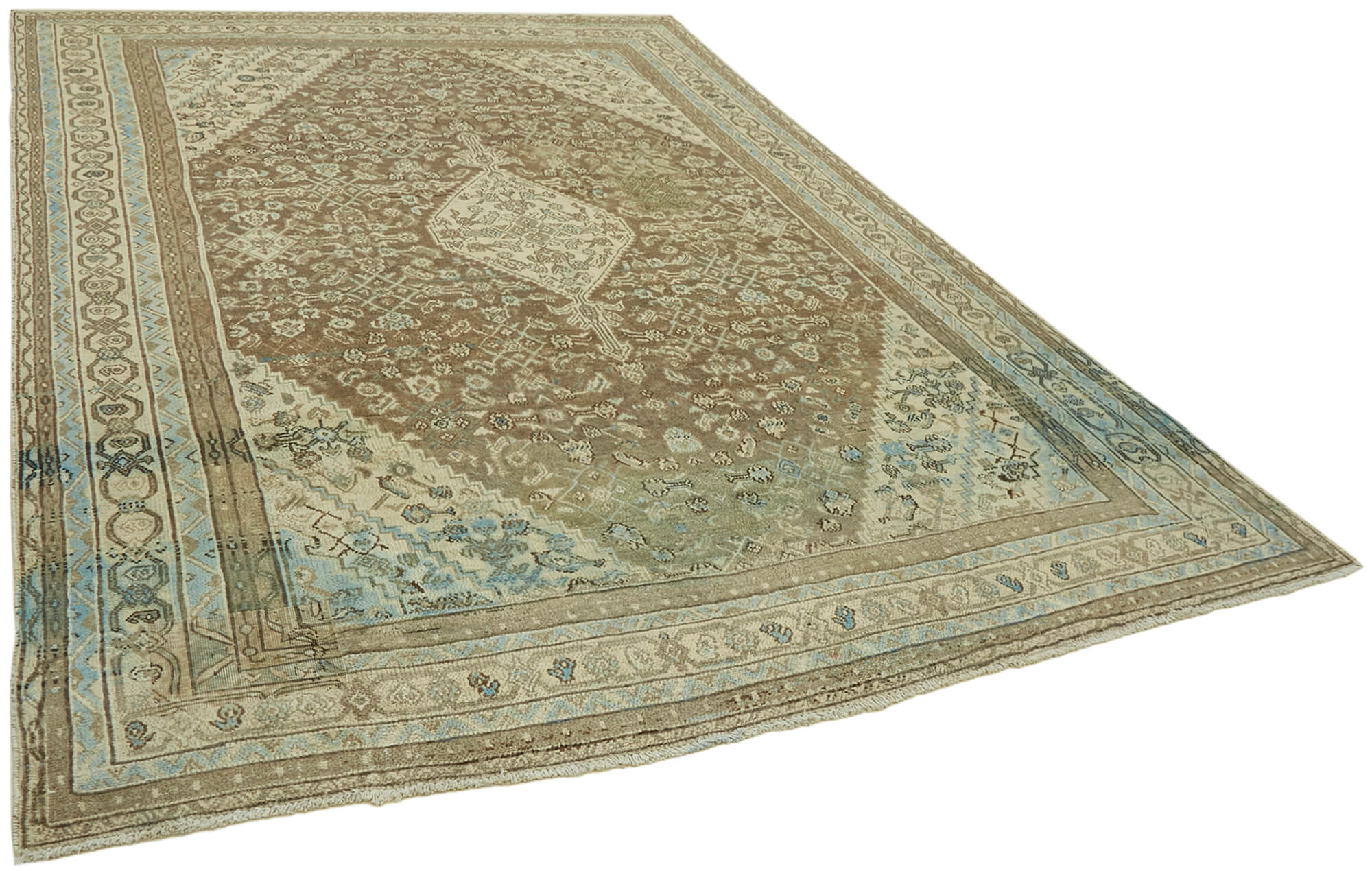 Handmade oriental contemporary 1980s 255 cm x 352 cm beige wool carpet