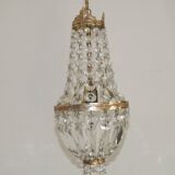 French Empire Style Bronze Single Montgolfier Crystal Basket Chandelier