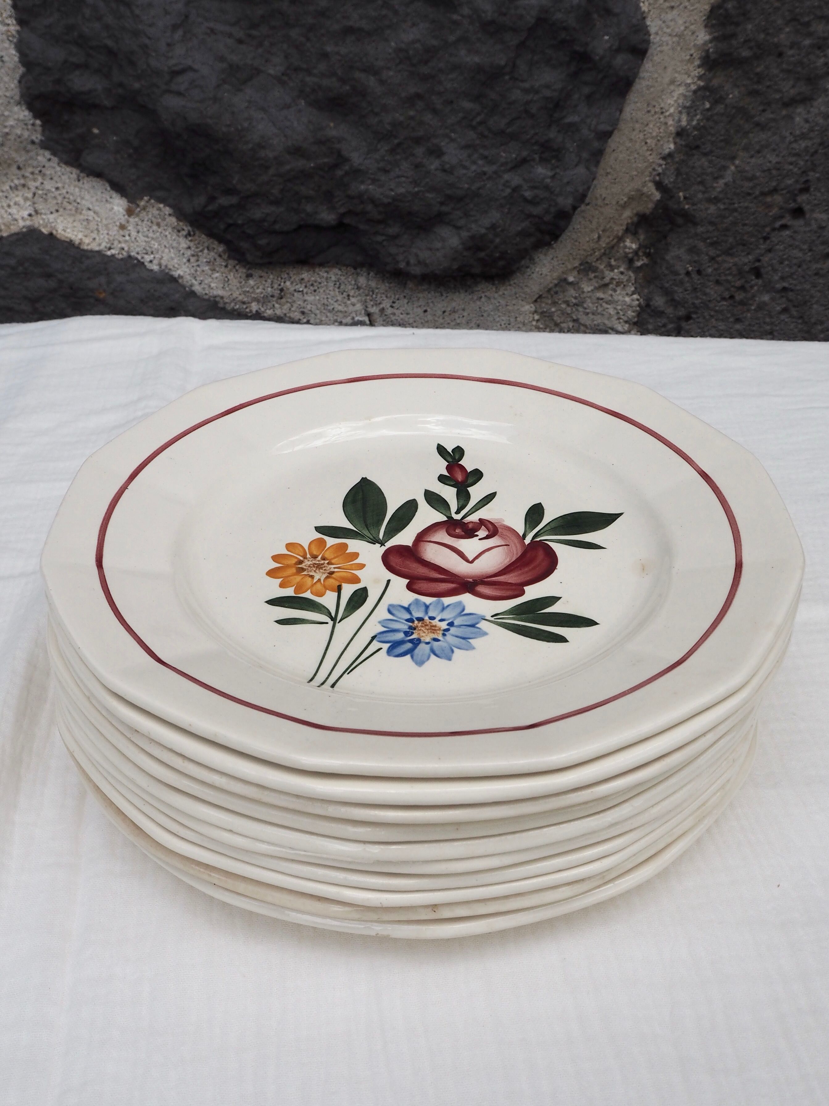 Set de 10 assiettes plates Sarreguemines, modèle Chatenois