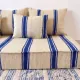 Royal blue striped floor cushion – Hanbel in handwoven ivory wool