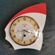 Vintage formica clock silent asymmetrical wall pendulum "BC Paris white red"