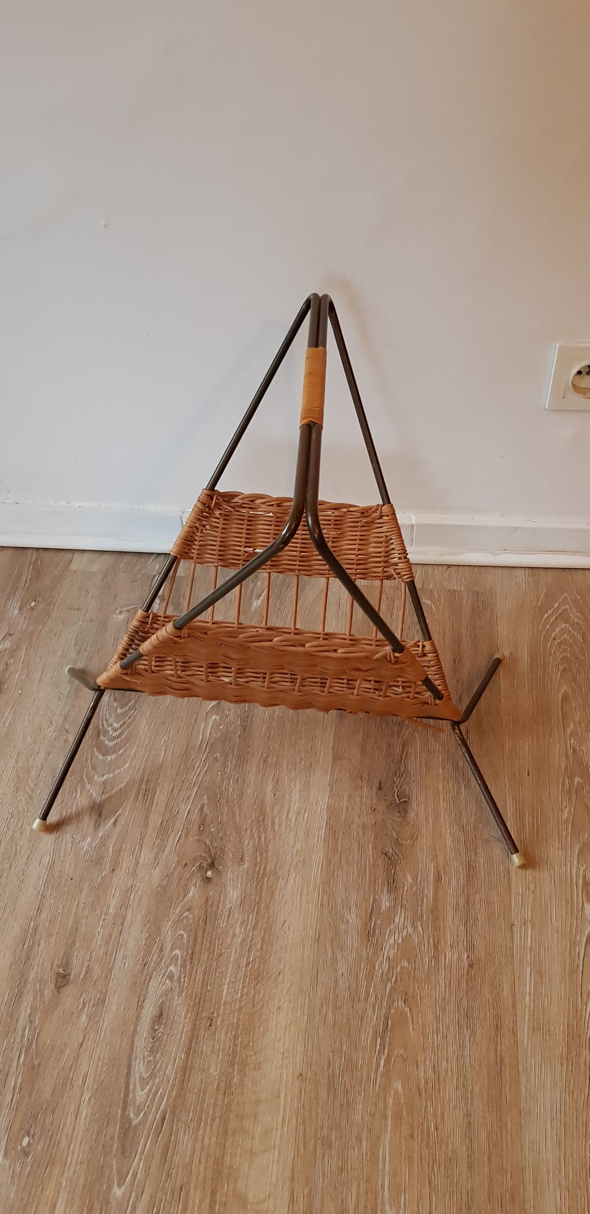 50's wicker iron magazine holder