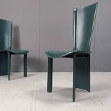 Vintage green leather dining chairs, 1980s - set of 4