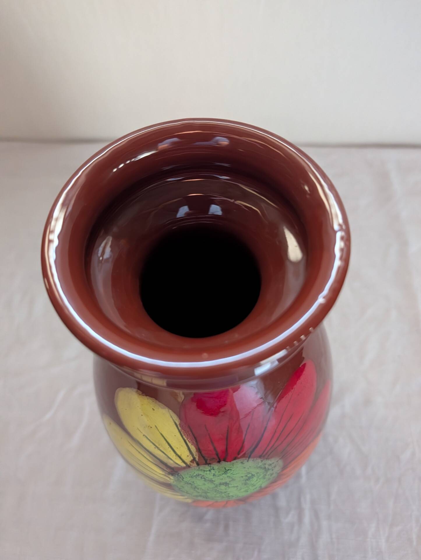 Large glazed ceramic vase with floral decoration – 1970s