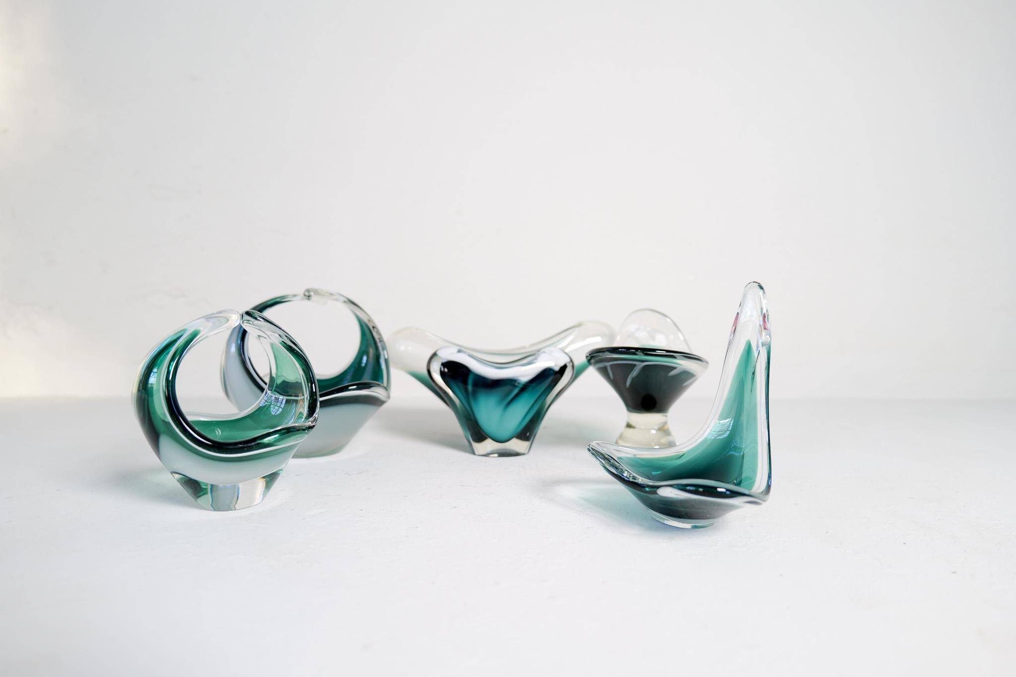 Set of 6 pieces of modern mid-century art glass "Shell", Flygfors Sweden 1955