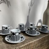 6 Vintage 90s Black and White Coffee Cups Geometric Patterns