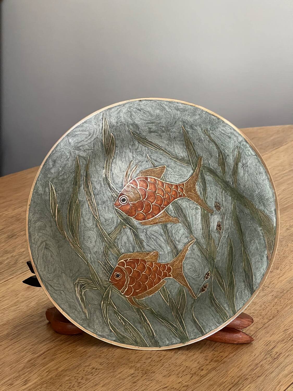 Enameled brass bowl – piece signed by the artist A.Schelde