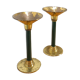 Brass candlesticks with dark green vintage