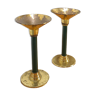 Brass candlesticks with dark green vintage