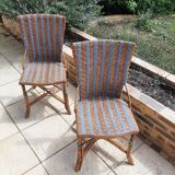 2 woven rattan garden chairs – sky blue net patterns – 1940s