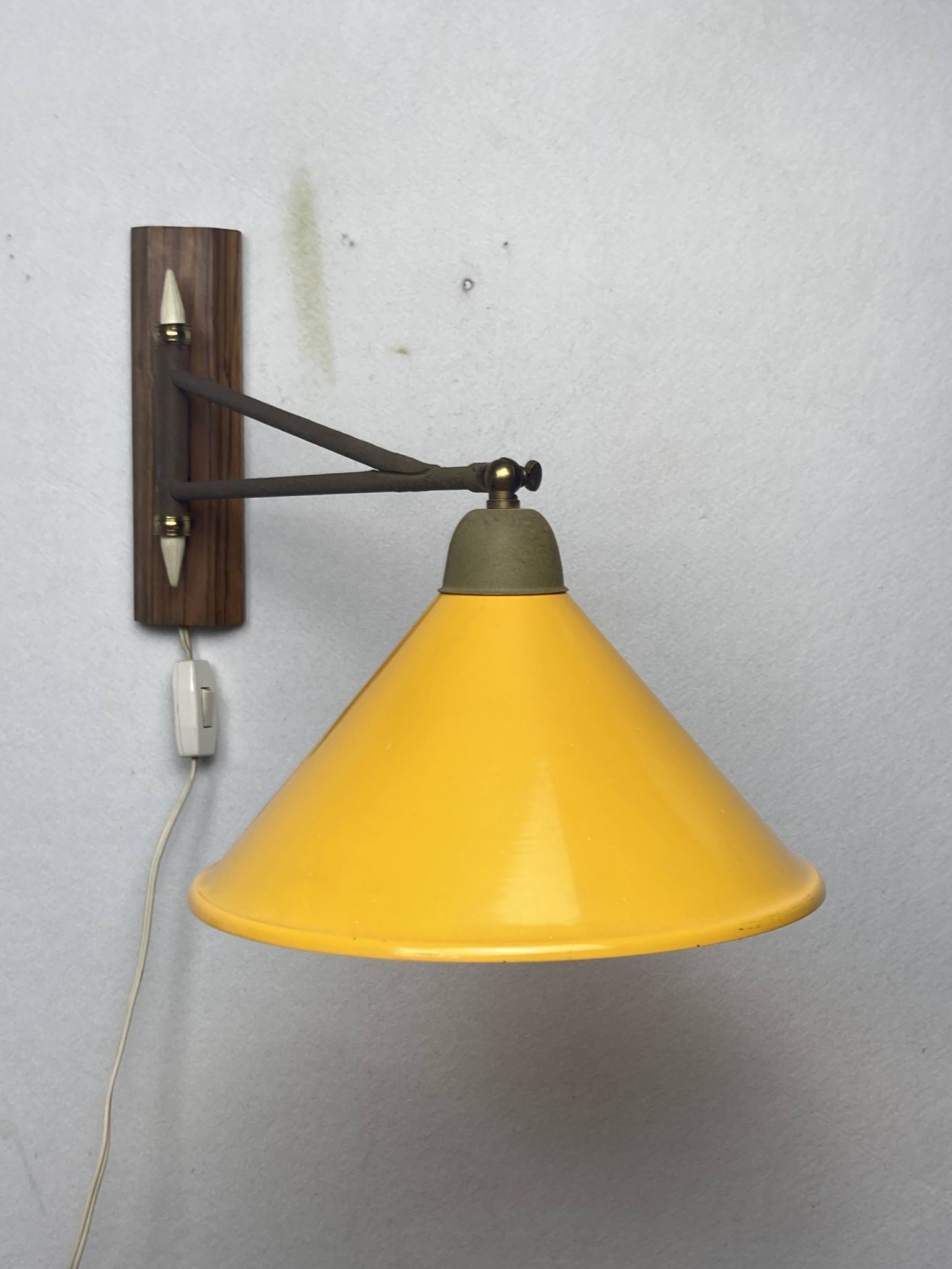 teak and metal midcentury swing arm wall lamp, Dutch 1960s
