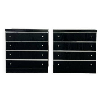 Pair of black and chrome 4-drawer chests of drawers