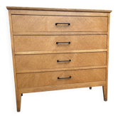 Commode vintage 4 tiroirs chêne clair 1960