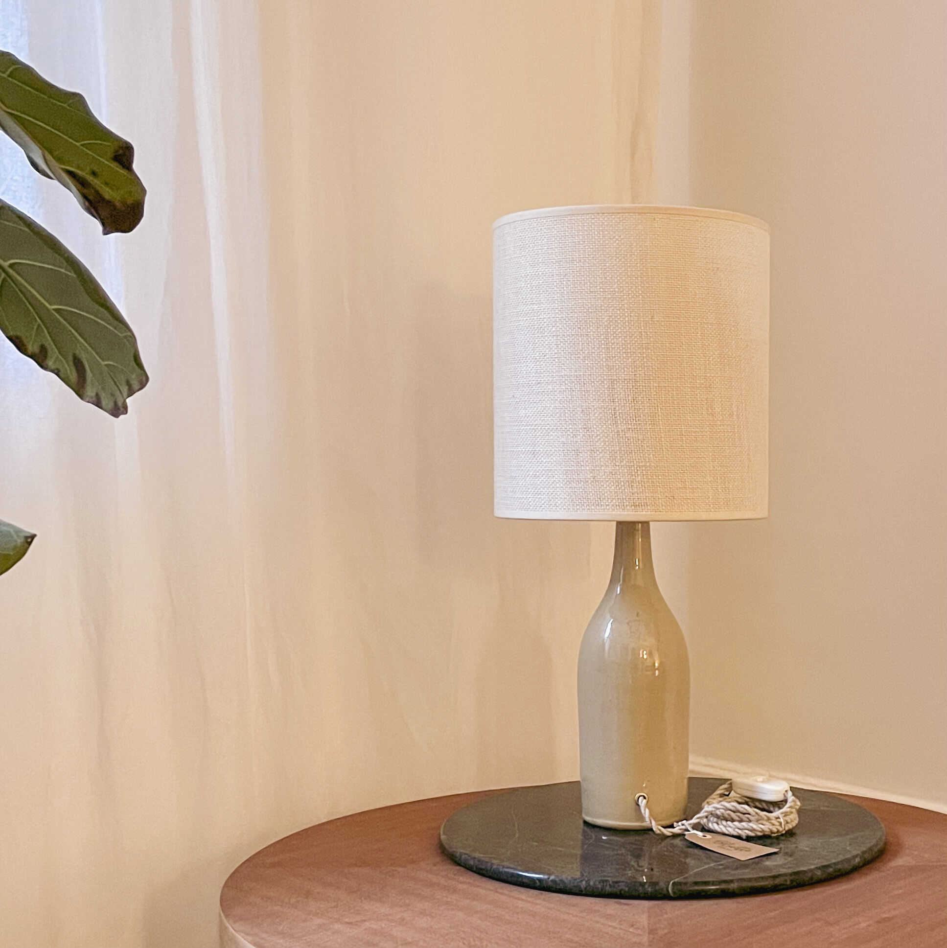 Stoneware and woven jute lamp