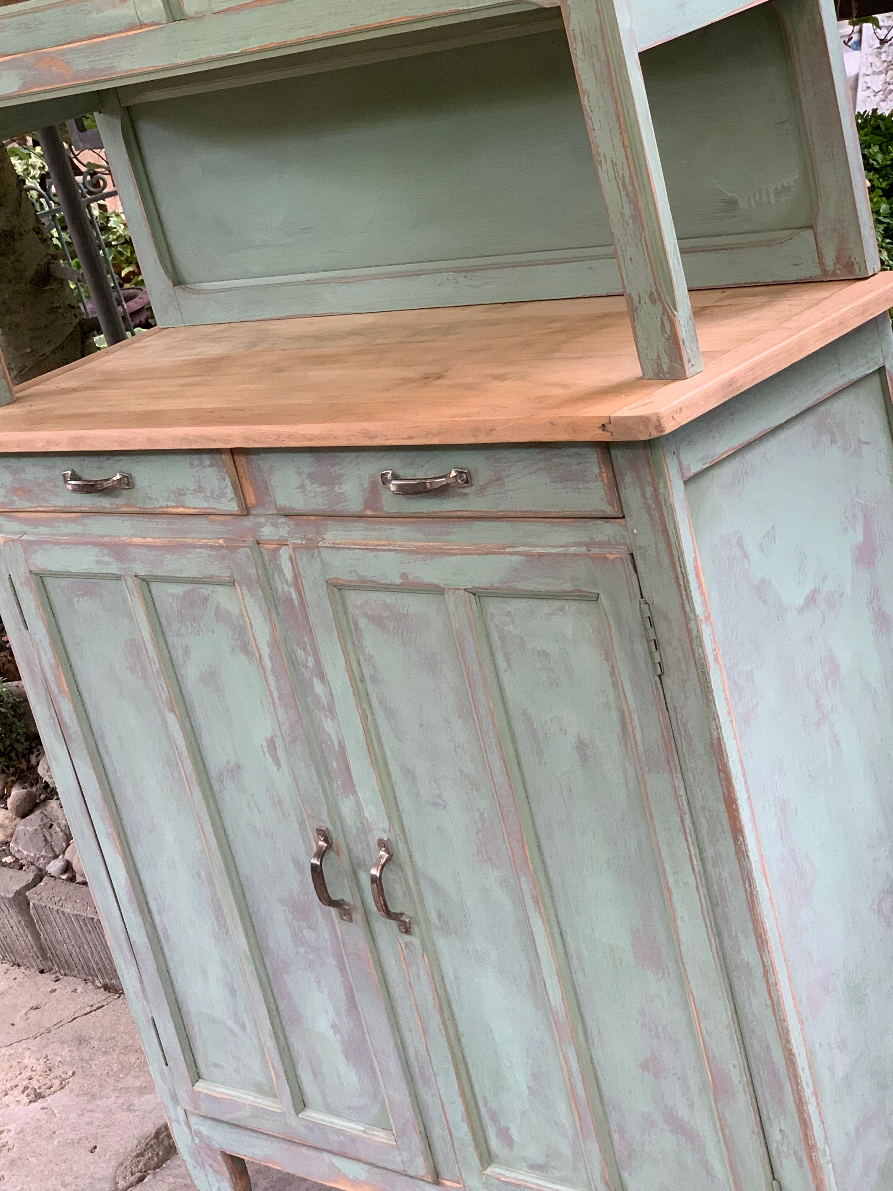 Parisian buffet patine celadon green and bluish grey