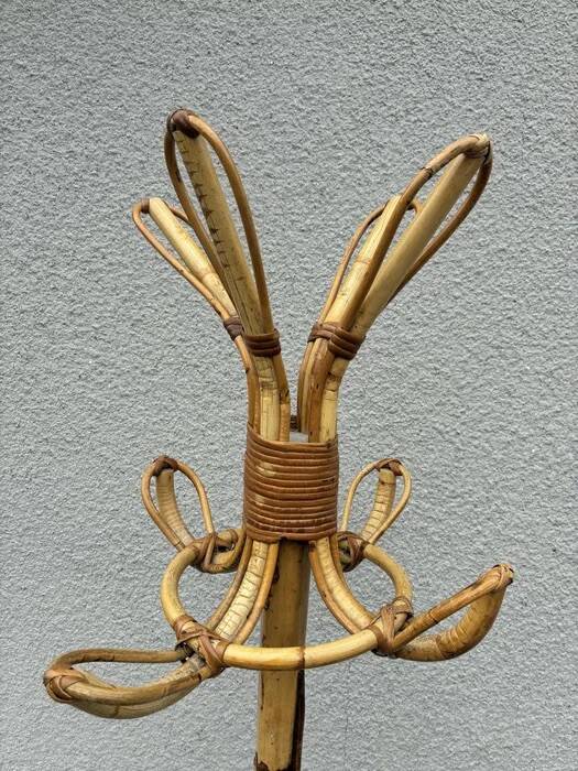 Italian Bamboo & Rattan Coat Stand — Vintage, 1970s