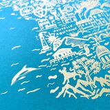 France turquoise & gold screen printing