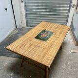 Vintage 50s rattan and bamboo dining table Audoux Minet La Roue Vallauris